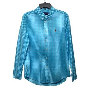 Ralph Lauren Gingham Checkered Blue White Long Sleeve Button Up Shirt Size XL